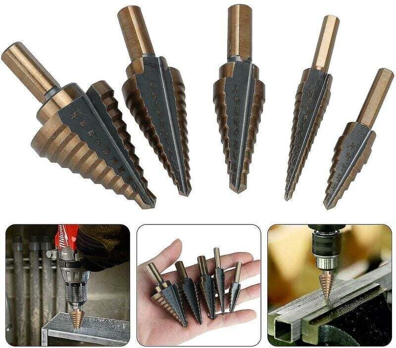 ZVD-5PCS Metall-Stufenbohrer, 5–35 mm HSS-Titan, konischer Dreieck-Metall-Stufenschneider für Stahl, Holz, Messing, Alum...