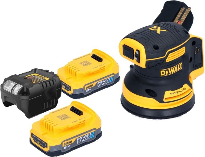 DeWalt DCW 210 E2 Akku Exzenterschleifer 18 V 125 mm Brushless + 2x Powerstack Akku 1,7 Ah + Ladegerät