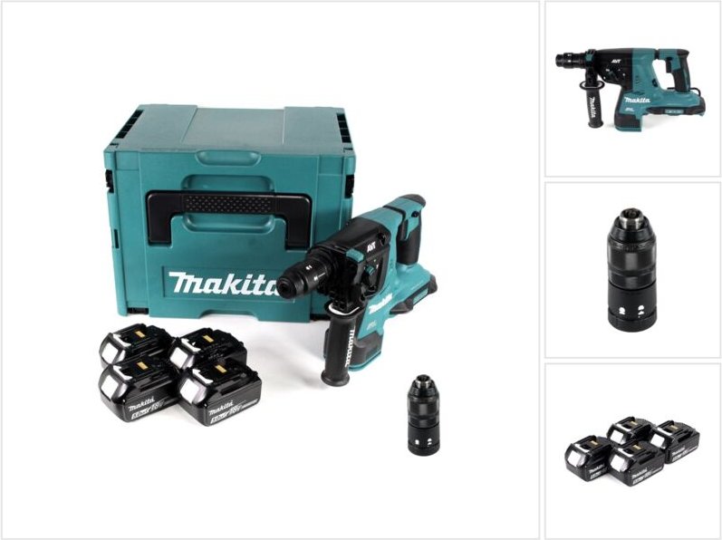 Makita DHR 281 T4J Akku Kombihammer 36V (2x 18V) 2,8J SDS plus Brushless + 4x Akku 5,0Ah + Makpac - ohne Ladegerät
