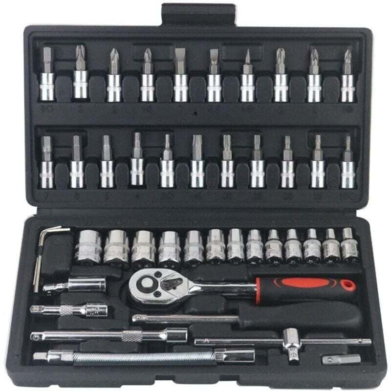 46-teiliger 1/4-Zoll-Steckschlüsselsatz mit metrischen Steckschlüsseln und Verlängerung für Kfz- und Haushaltsreparature...