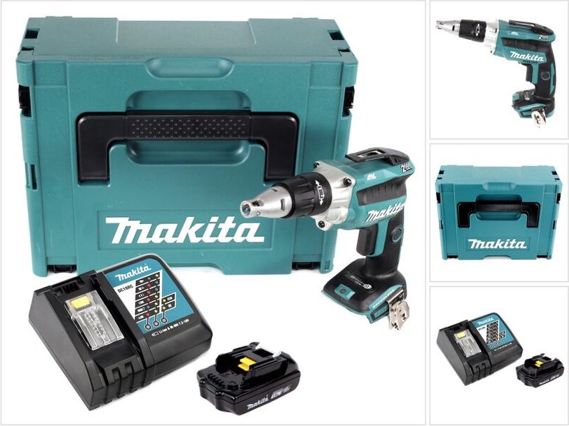 Makita DFS 250 RY1J Akku Trockenbauschrauber 18 V Brushless + 1x Akku 1,5 Ah + Ladegerät + Makpac