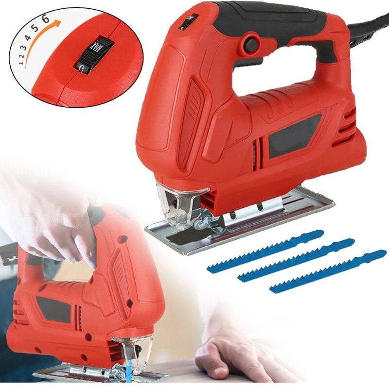 Stichsägen, elektrische Stielstichsäge für Holz, Metall und Kunststoff, 3 Klingen, 3000 U/min, Schrägschnitt: 0–45°