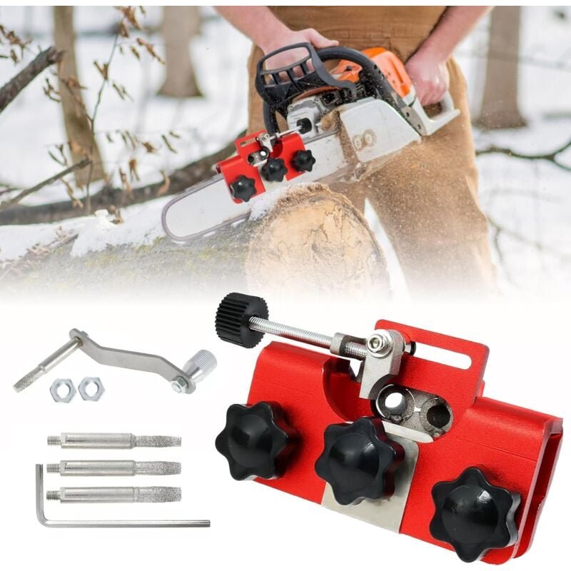 Ej.life - Kettensägenschärfer, Manuelles Mini-Kettensägen-Schärfgerät-Set, Handkurbel-Kettenschärfgerät mit 3 Schleifköp...