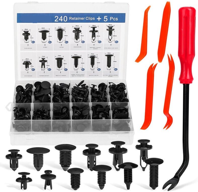240 Stoßstangenclips, Autoclips, Kunststoffnieten, 12 gängige Größen und 5 Werkzeuge zum Entfernen von Befestigungseleme...
