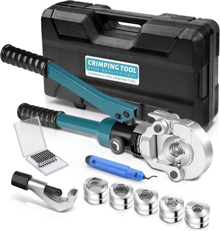 Crimpzange Profi CR V für Kupferrohr mit Rohrschneider, Manuelle Crimpzange V12 V15 V18 V22 V28 für Kupfer und Verbundro...