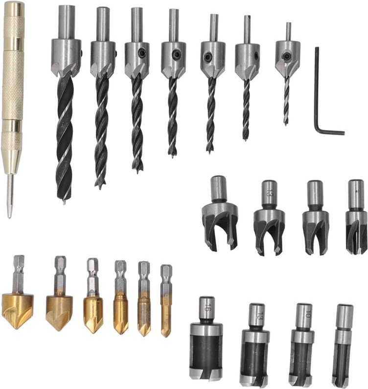 23-teiliges Fasenbohrer-Set für die Holzbearbeitung, verschleißfeste HSS-Senkbohrer für die maschinelle Bearbeitung