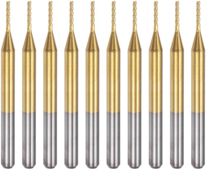 Tlily - 10 Stück Titanbeschichtete Hartmetall-Schaftfräser, Gravurfräser, CNC-Fräser für Leiterplattenmaschinen, 1/8 Zol...