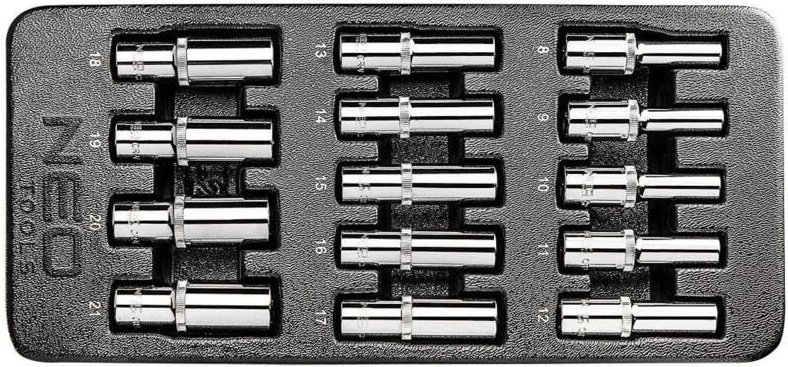 14 tlg. 1/2" Stecknuss-Satz lang CrV, 8-21 mm