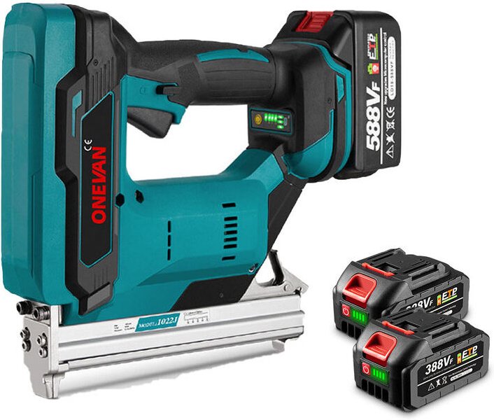 Bürstenloser Elektro-Nagler Twin Gear Cordless 1022J Nagler Nailer Lithium Akku Power Tool (mit zwei Batterien) - Onevan