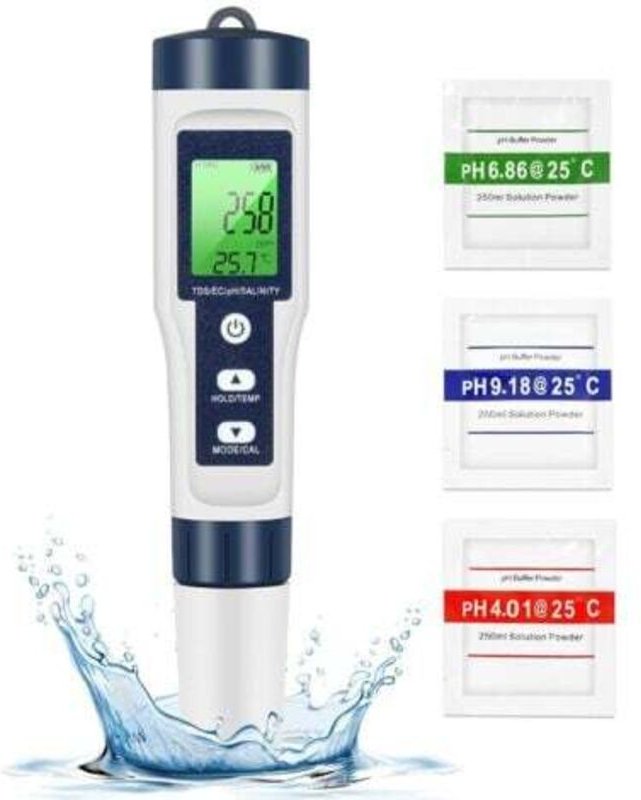 PH-TDS-Messgerät, 5-in-1-Wasserqualitätstester PH/TDS/EC/Salz/Temperatur TDS-Messgerät LCD-Grün Hintergrundbeleuchtung f...