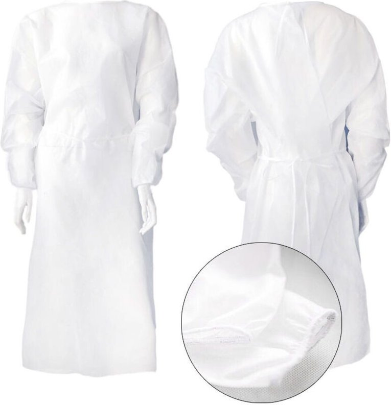 Weiße Kosmetikschürze XXL mit Gummiband, zum Binden mit Bändern (20 g Vliesstoff) 1 Stück.