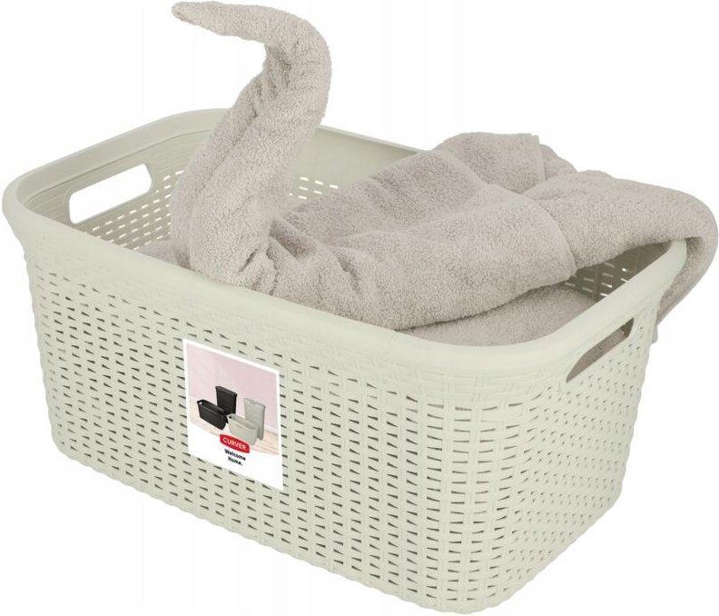 Curver Wäschesammler, aus recycelter Kunststoff, 59 x 38 x 27 cm, 45L, Creme