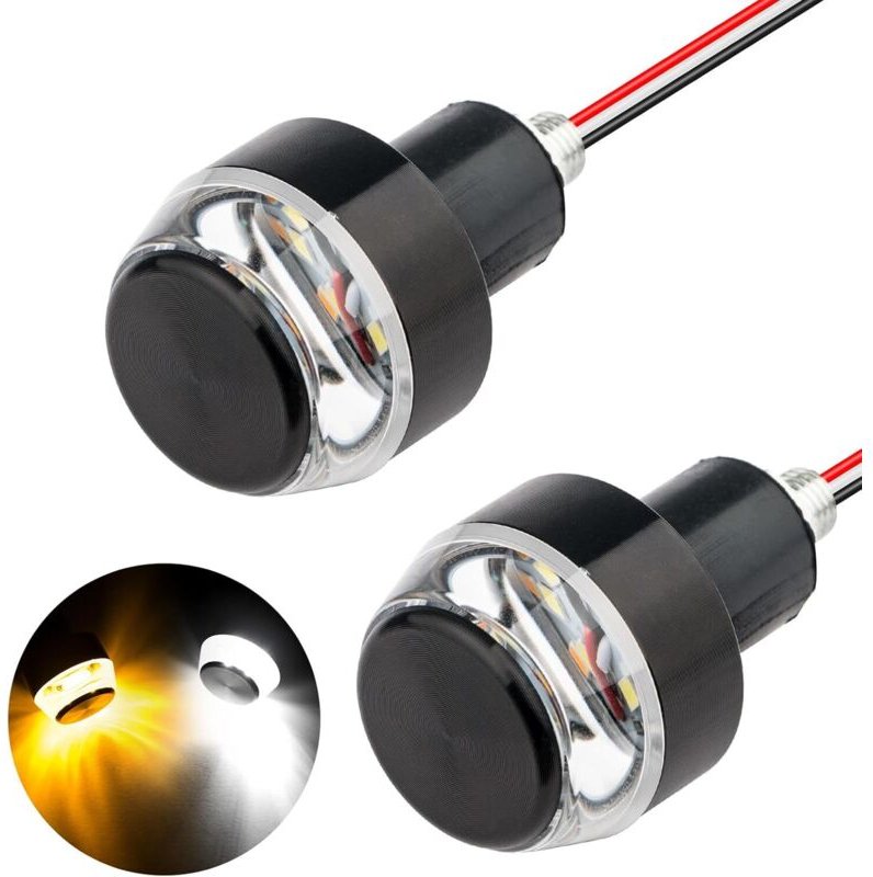 2 Stück Motorrad-Blinker, 12 LED-Blinker, bernsteinfarbene/weiße Lenkerendleuchten für 12-V-Roller, Sportster und Cruise...