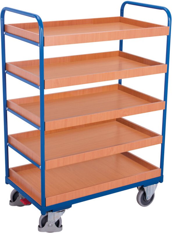 VARIOfit Etagenwagen, hoch mit 5 Ladeflächen, umrandet 965x655mm Anthrazitgrau RAL 7016