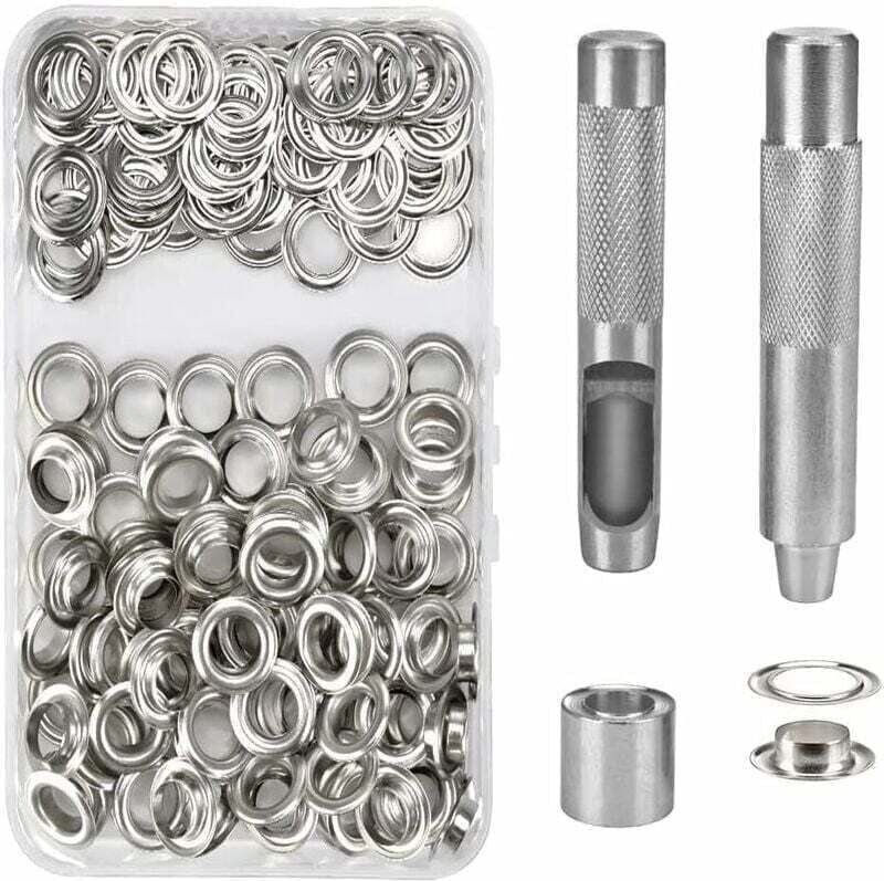 Thumbnail - Ösen-Set mit 100 Metallösen, 14-mm-Ösen-Set für Segeltuch, Planen und Zeltreparaturen, Silber