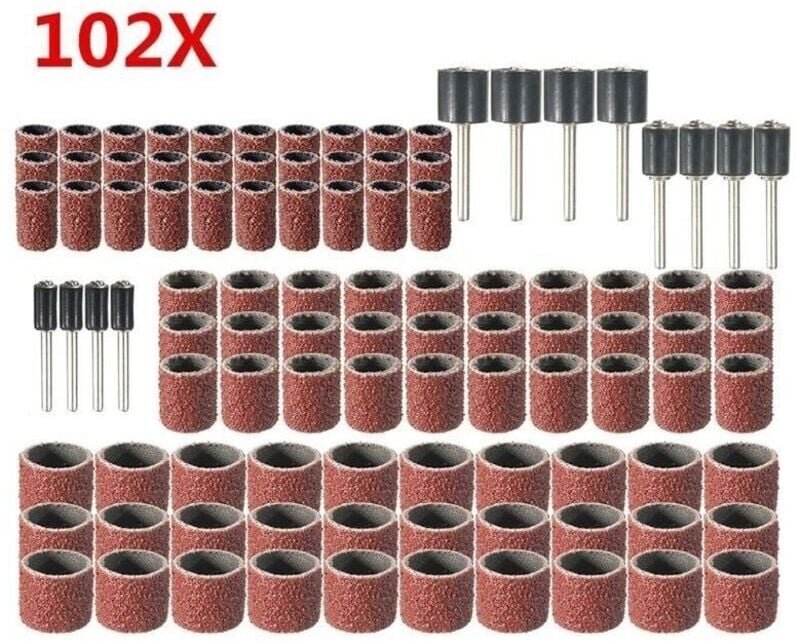 102-teiliges Gummischleiftrommel-Set mit kostenloser Aufbewahrungsbox, inklusive 90 Schleifbändern und 12 Trommeldornen ...