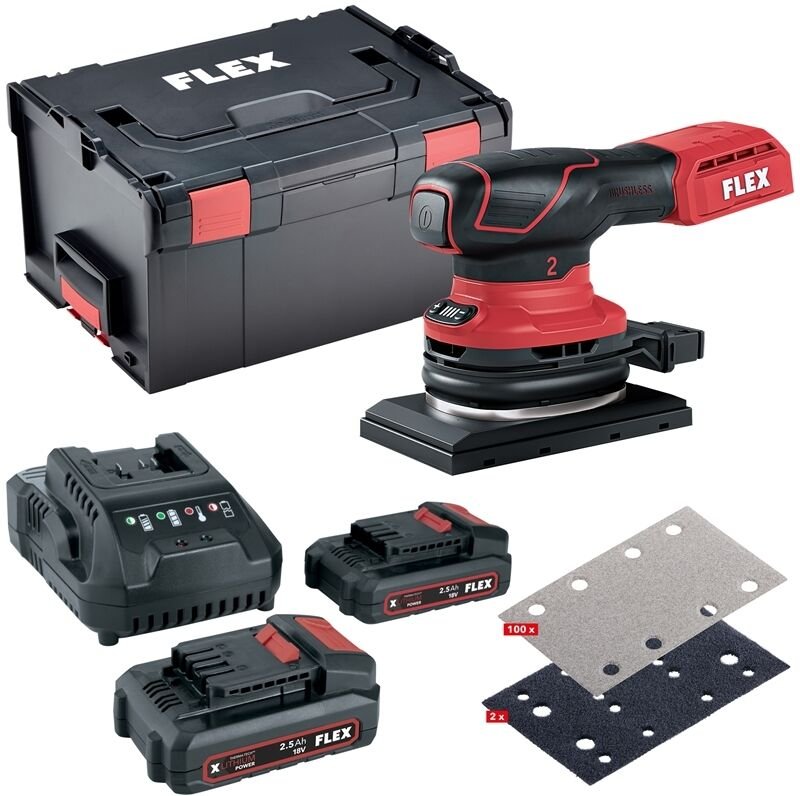 Flex Akku-Schwingschleifer OSE 2-80 18-EC 2x2,5 Ah Akkus, L-BOXX, 102tlg Zubehör