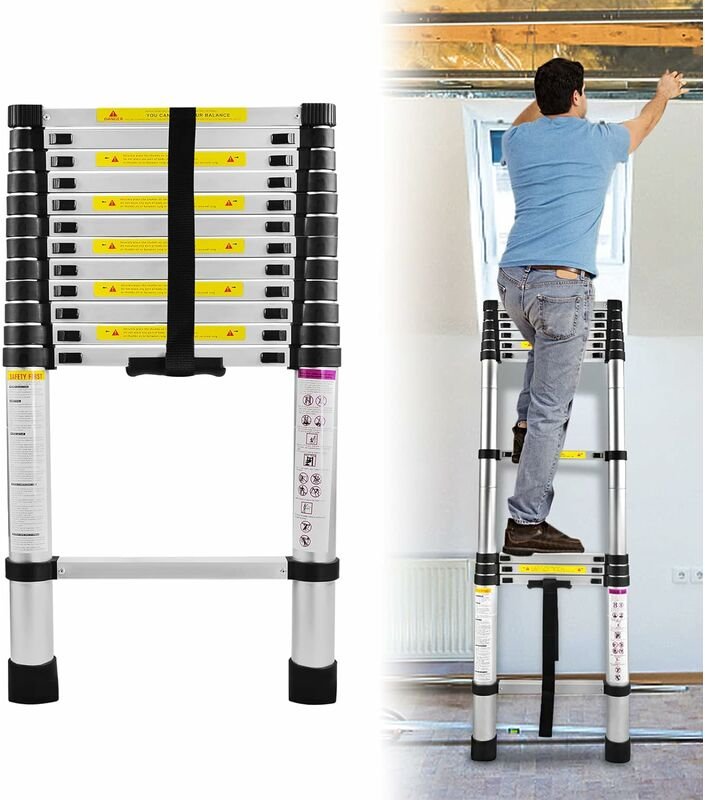 Alu Teleskopleiter Mehrzweckleiter Ausziehleiter Ausziehbare Leiter Multifunktionsleiter Stehleiter Anlegeleiter, 150 kg...