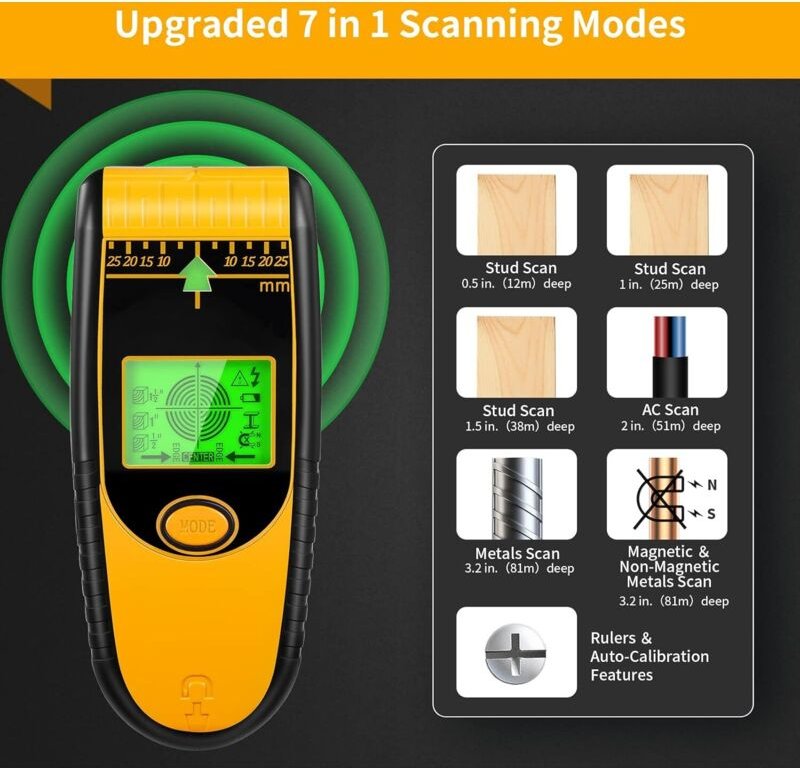Détecteur de montants mural électronique 7 en 1 - Nouveau détecteur de montants en bois et métal avec écran LCD et alarm...