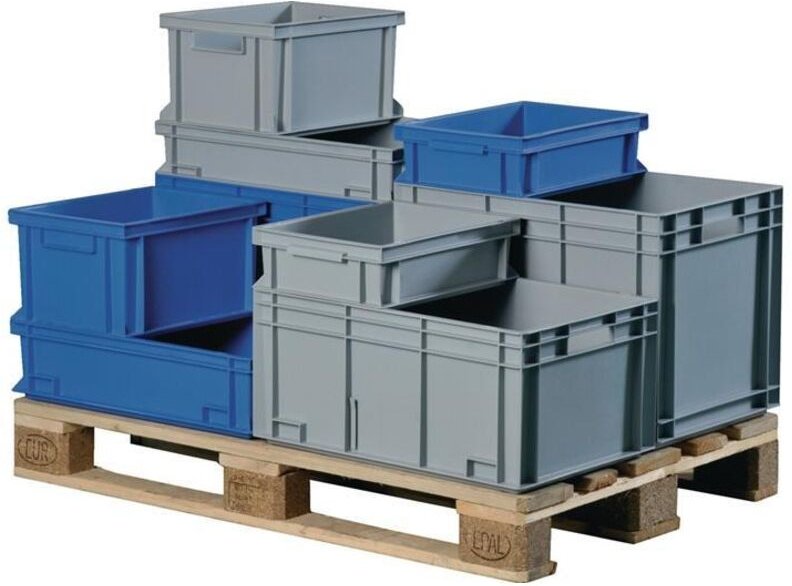 Transportstapelbehälter L300xB200xH120mm grau PP Muschelgriff Seitenwände geschlossen