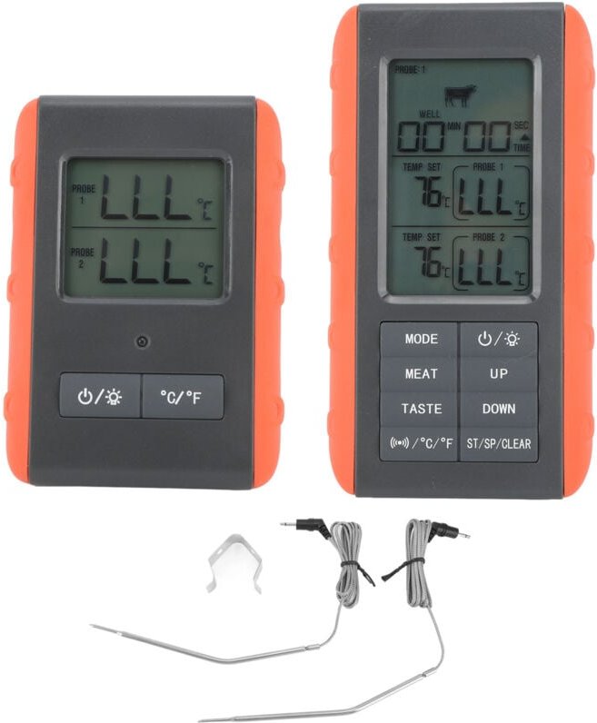 Fleischthermometer mit zwei digitalen Sonden, HTN-Temperaturanzeige, Alarmfunktion, kabelloses Grillthermometer zur Zube...
