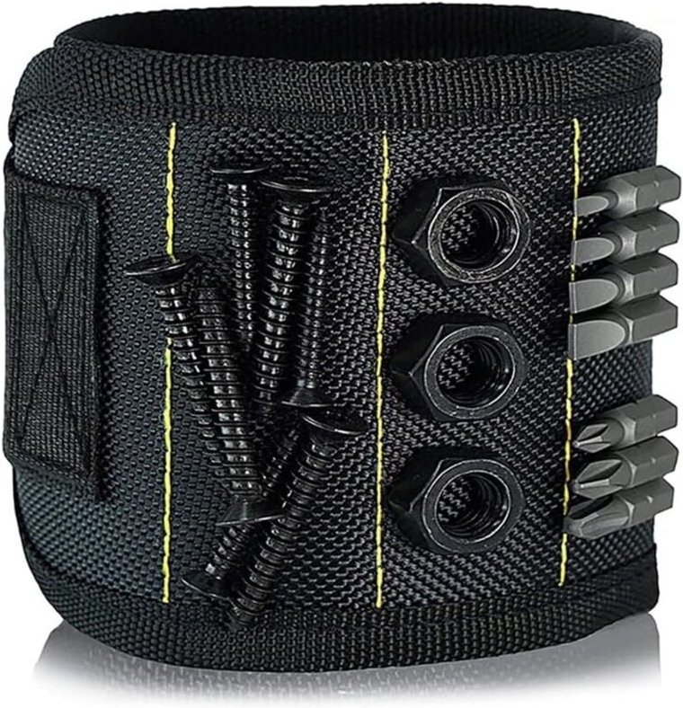 Magnetarmband für Werkzeuge und Zubehör, mit Magneten, verstellbare Größe, kompatibel mit Schlüsseln.