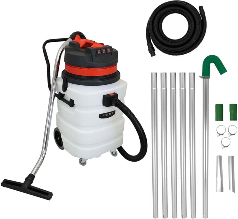 Nass- & Trocken Industriestaubsauger 90L, Dachrinnenstangen & 5m Schlauch