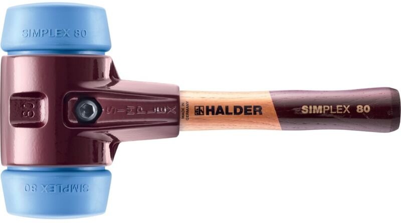 SIMPLEX-Schonhammer, TPE-soft mit Tempergussgehäuse und hochwertigem, extra kurzen Holzstiel D=80 mm / Stielausführung=e...