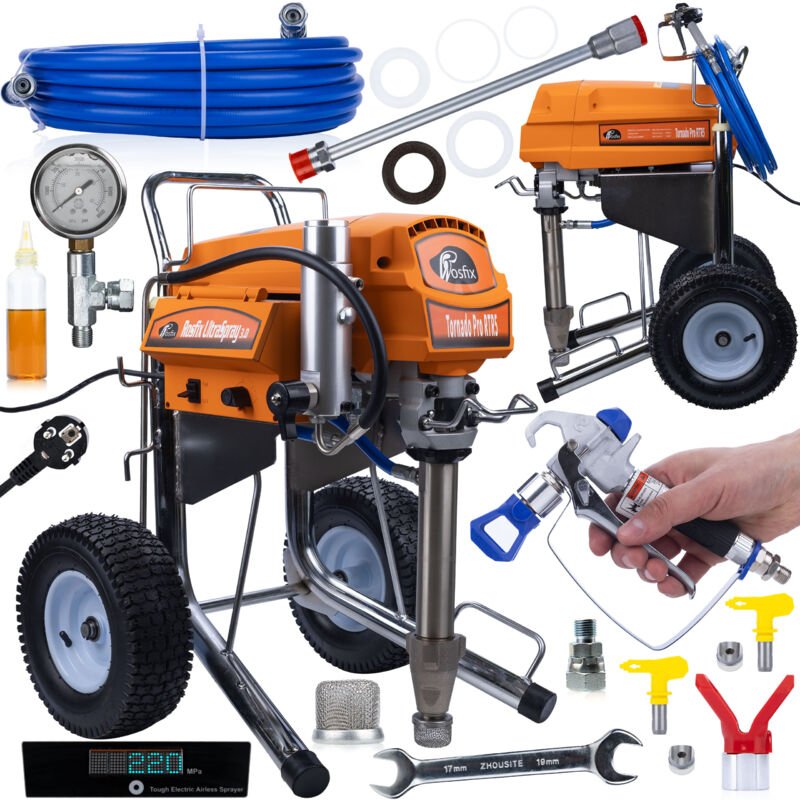 Rosfix Tornado Pro RTR5 UltraSpray – Airless Farbspritzgerät 4000 W, 22 MPa, 6,5 l/min Für Farbe, Spachtelmasse, Epoxid,...