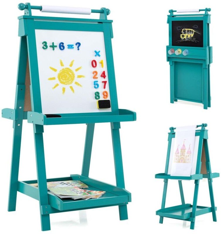 Verstellbare kinderstaffelei mit whiteboard und kreidetafel