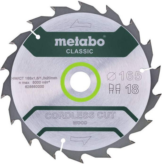 Metabo - Sägeblatt 'cordless cut wood - classic', 165x1,6/1,0x20 Z18 wz 20° /b
