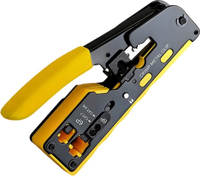 RJ45+RJ12 Crimpzange, mit abgeschirmtem CAT5/5E/CAT6/CAT7-Netzwerkanschluss mit Scherwerkzeugen