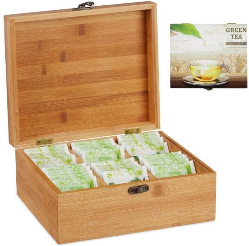 6 compartment bamboo tea box