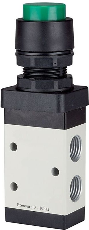 3/2-Wegeventil, manuell »M3«, Druckknopf, nc, monost., G1/4, grün - Riegler