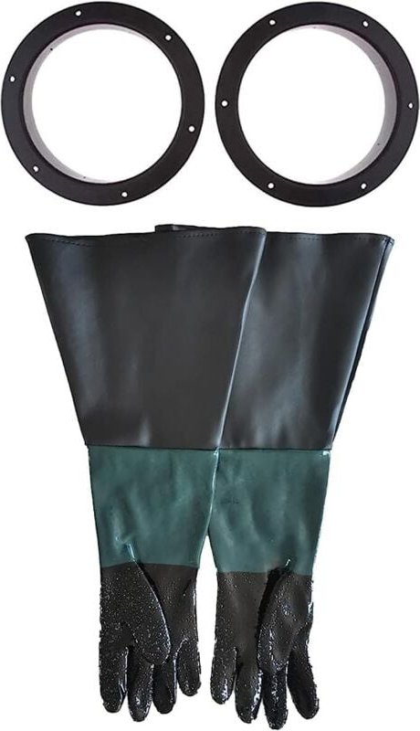 1 Paar Sandstrahlkabinenhandschuhe 23,6", Strahlschutz, mit 2 Handschuhhaltern, Sicherheitsarbeitshandschuhe Schwarz