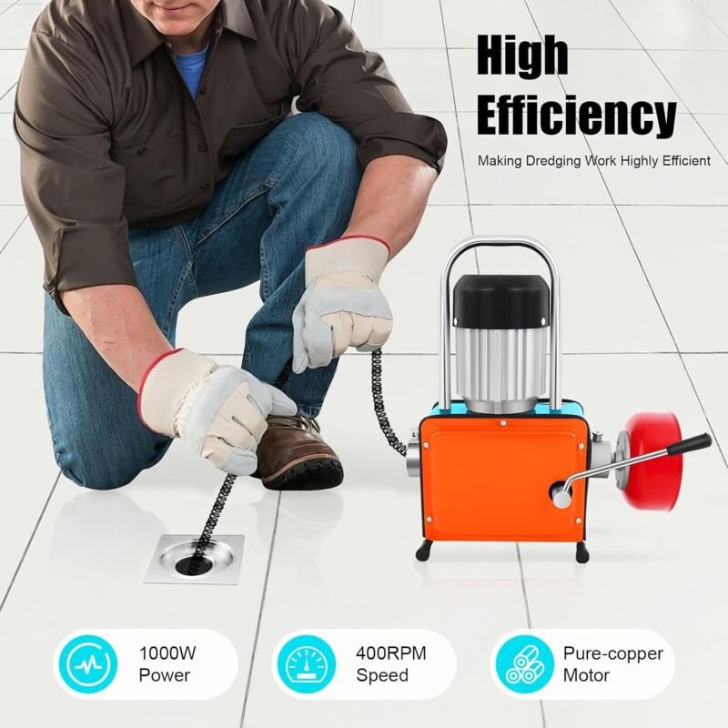 Elektrische Rohrreinigungsmaschine 1000W, Rohrreinigungsgerät mit 12m Lange Spirale für Ausbaggern Abwasserrohren, Toile...