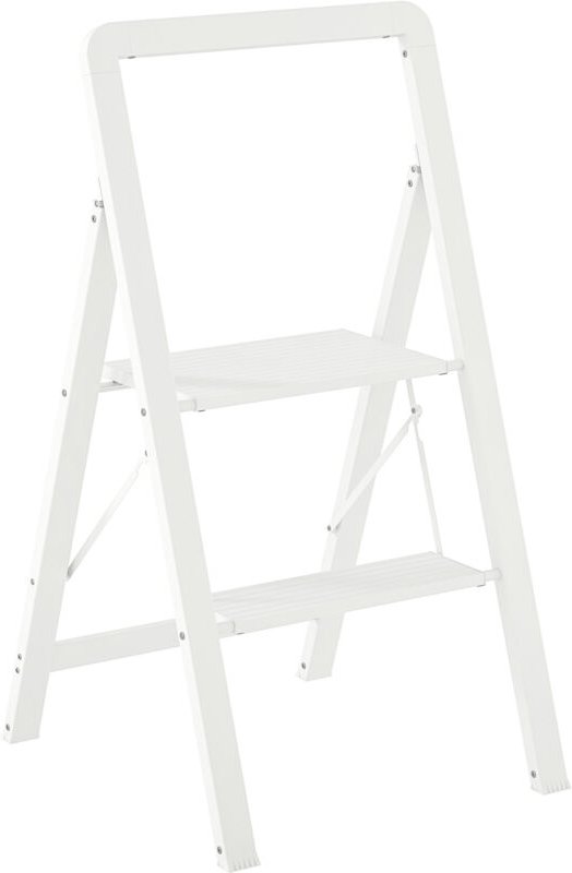 2-stufige Trittleiter, Aluminum faltbar, rutschfeste Plattform, Weiß