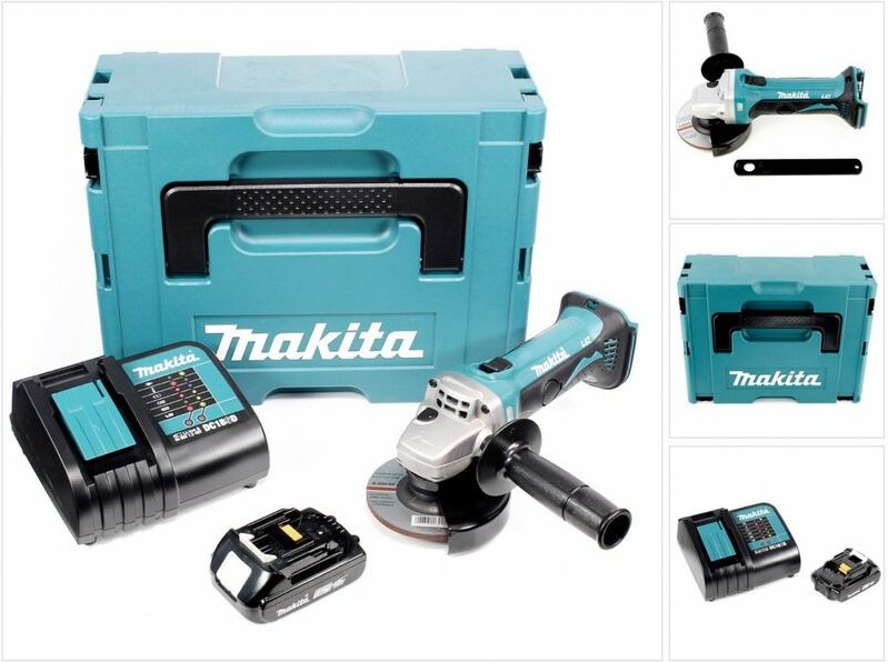 Makita DGA 452 SA1J Akku Winkelschleifer 18 V 115 mm + 1x Akku 2,0 Ah + Ladegerät + Makpac