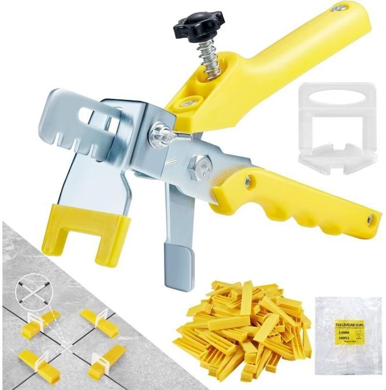 2-mm-Fliesenverlegesystem mit 300 Clips, 100 Keilen, 100 Abstandshaltern und 1 Zange für die Fliesenverlegung, Fliesenke...