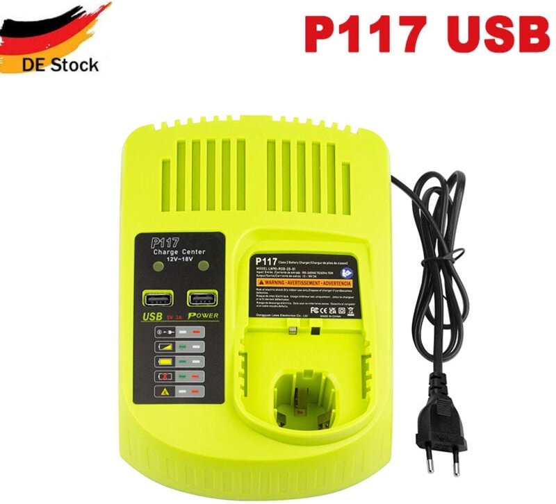 Pdstation - P117B 12V-18V Dual Chemistry Schnell-Ladegert mit 3A wih usb Port, Kompatibel mit Ryobi one+ Lithium-Ionen N...