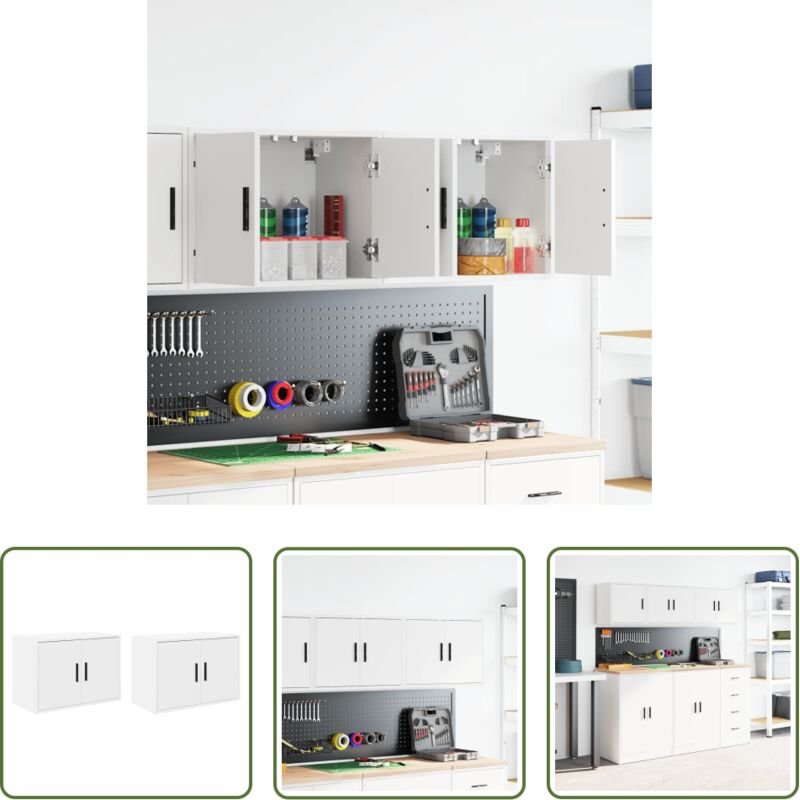 vidaXL Stauraum - Garagen-Wandschränke 2 Stk. Weiß Holzwerkstoff