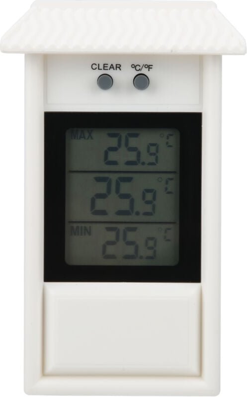 Wasserdichtes digitales Gartenthermometer für den Außenbereich, weißes Temperaturmessgerät mit Haken