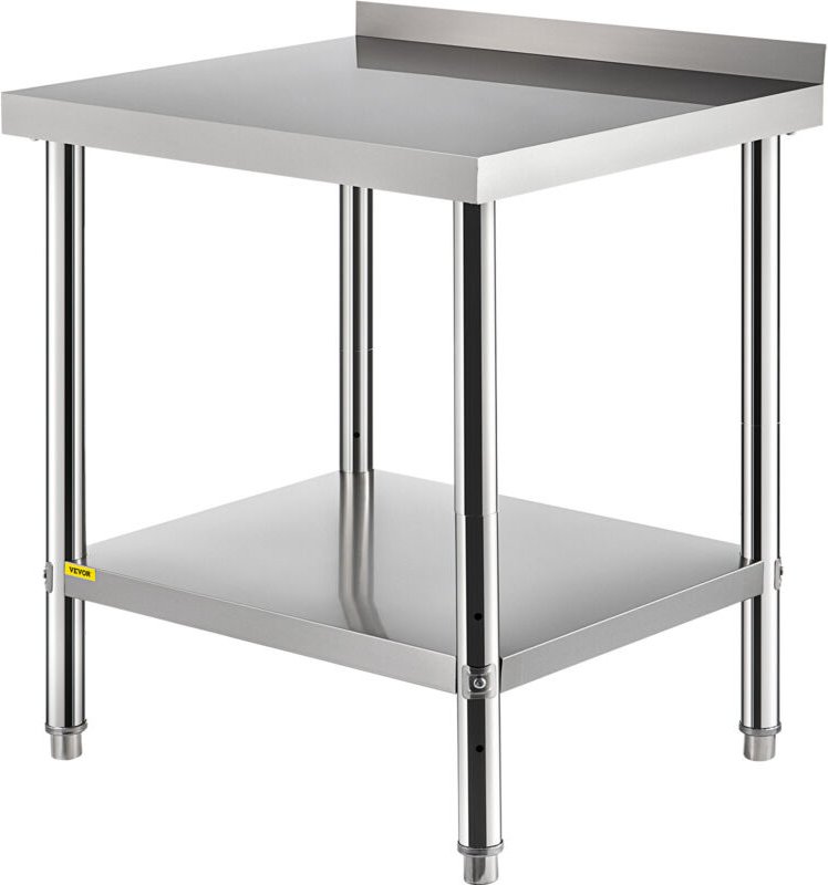 VEVOR 30 x 24 x 35 Zoll Edelstahl-Zubereitungstisch, 440 Pfund Tragkraft, robuster Metallarbeitstisch mit Rückwand und v...
