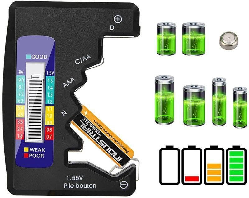 Digitaler Batterietester, universeller LCD-Batterietester für AAA/AA/C/D-Knopfzellenbatterien 1,5 V–9 V Mini-Batterien