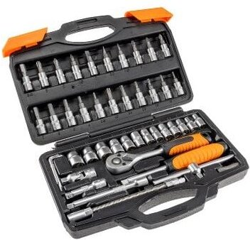 Steckschlüssel- und Bitsatz, 46 teilig 1/4 Zoll Knarre, Chrom Vanadium