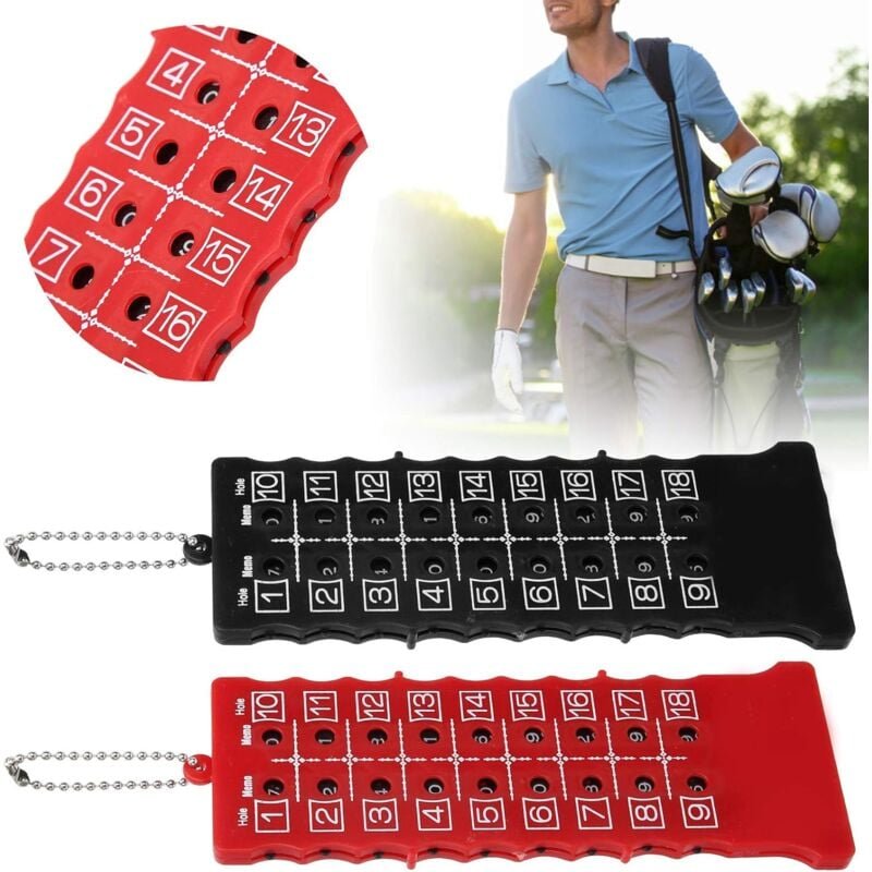Aougo - Golf-Score-Zähler, 2 Stück, 18-Loch-Golf-Score-Zähler, Golf-Anzeigetafel, schwarz + rot, kleiner Marker für Golf...