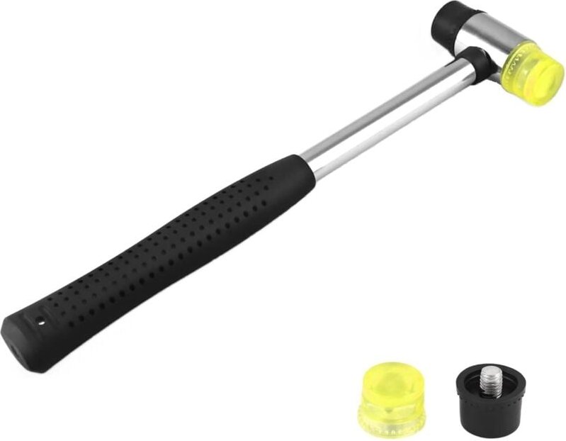 Gummihammer, 25 mm Hammer, Doppelkopfhammer, Schonhammer mit 2 Ersatzhammerköpfen mit rutschfestem Gummigriff für Lederh...