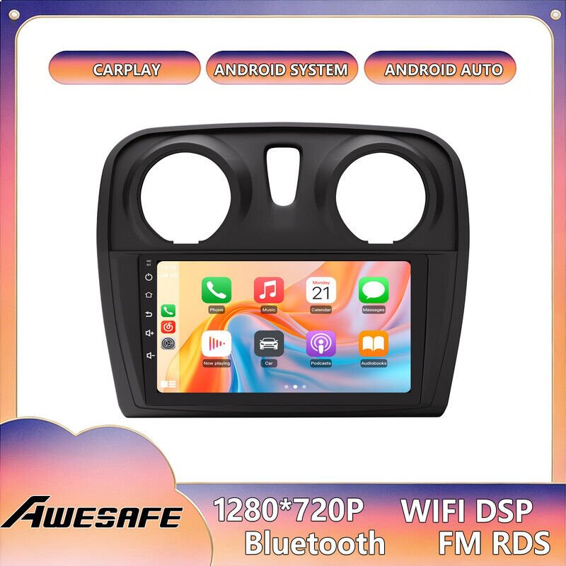 AWESAFE Autoradio Android 13 2GB+64GB für Renault Dacia Sandero II B52 (2012-2019) 9'' Touchscreen mit CarPlay GPS Andro...
