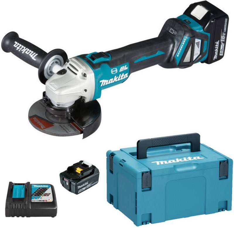 Akku-Winkelschleifer 18V DGA513RTJ mit 2x 5,0 Ah Akkus + Lader im makpac - Makita