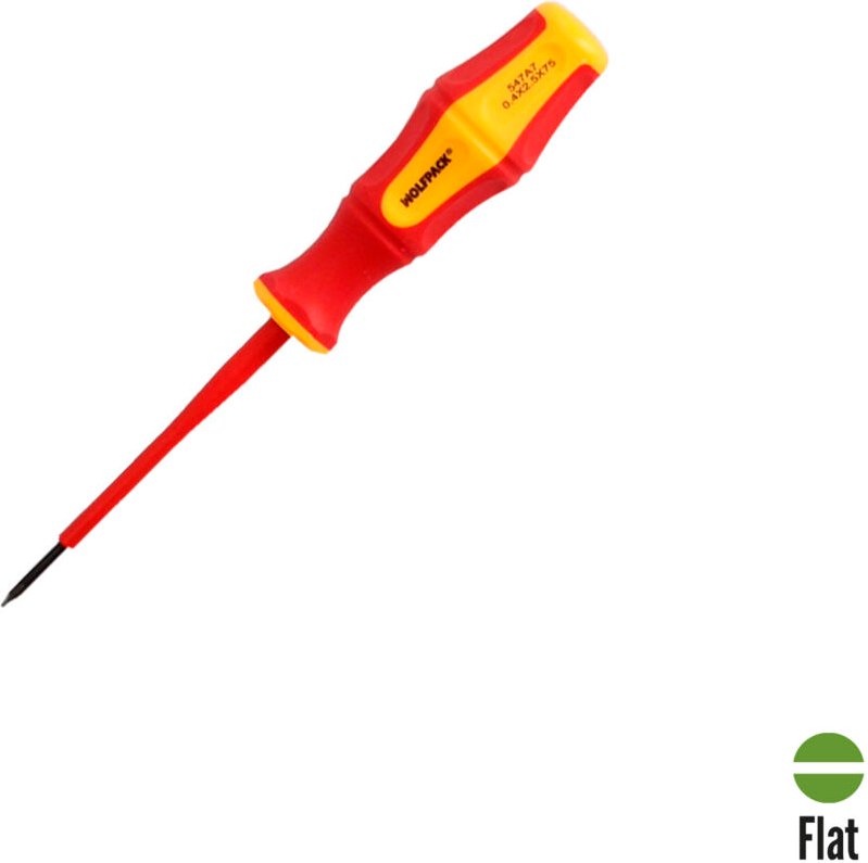 Isolierter Flachschraubendreher, VDE-zertifiziert, 1.000 v. Abmessung 0,4 x ø 2,5 x 75 mm